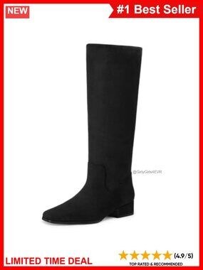 Faux Suede Knee High Boots Low Chunky Heel Square Toe Tall Boots